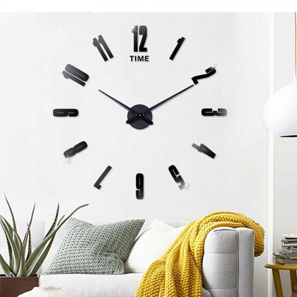 

diy large wall clock silent big digital clocks for living room arabic numeral self-adhesive mirror stickers home decor1
