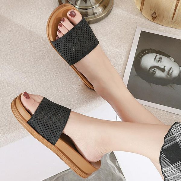 

summer slippers non slip home bathroom wedges shoes for women outdoor beach slides schuhe damen incresed flip flops, Black