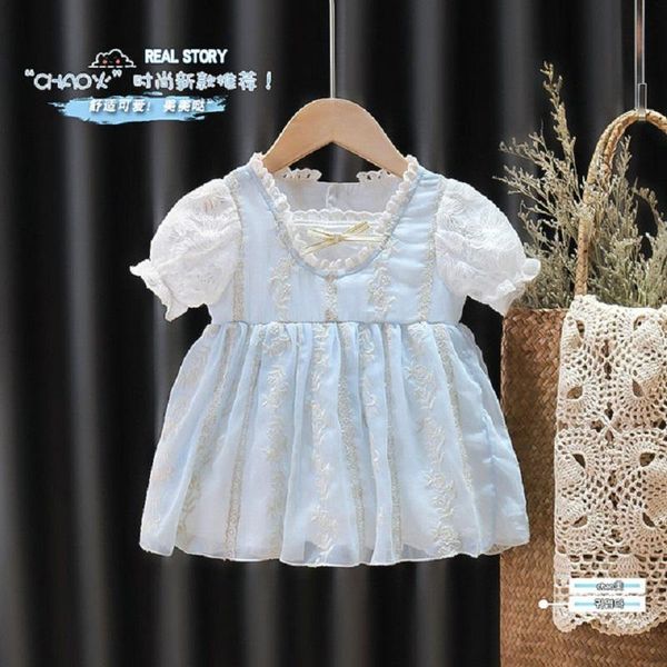 

girl's dresses baby girl clothes summer dress lolita puff children's princess with puffed sleeves, Red;yellow
