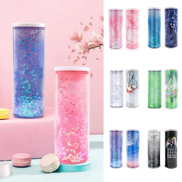 

pencil cases blue art case big kawaii stationery box quicksand pink sakura translucent creative multifunction funny gift school