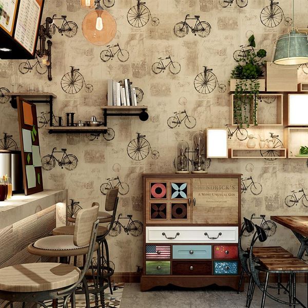 

wallpapers retro nostalgic wallpaper bicycle english alphabet clothing store cafe restaurant industrial style loft