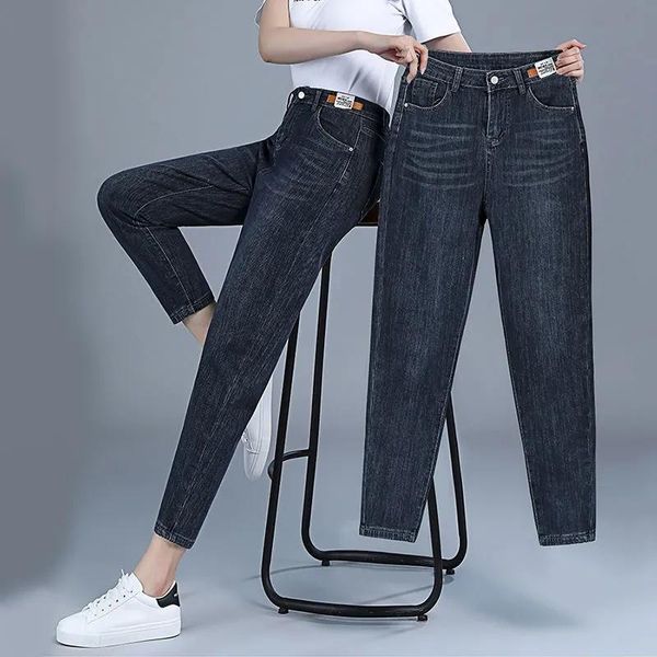 

women's jeans vintage high waist harem women spring summer thin ankle-length pants 2021 casual large size straight denim trousers 27-33, Blue