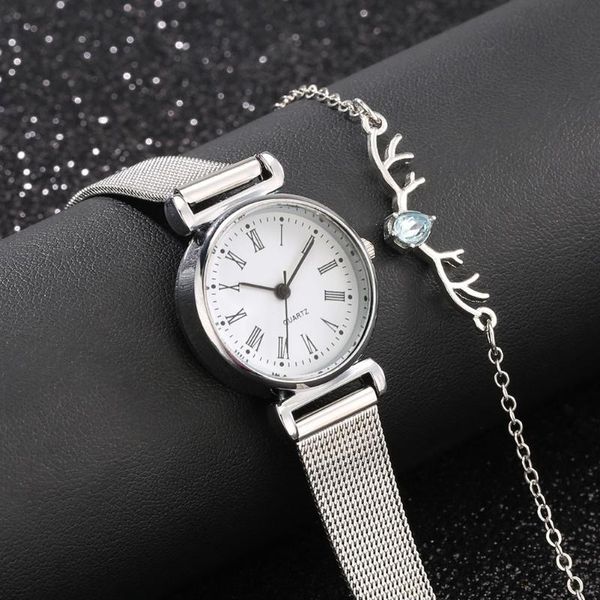 

wristwatches women quartz watches bracelet set for female ladies wristwatch mesh band clock gift 2021, Slivery;brown