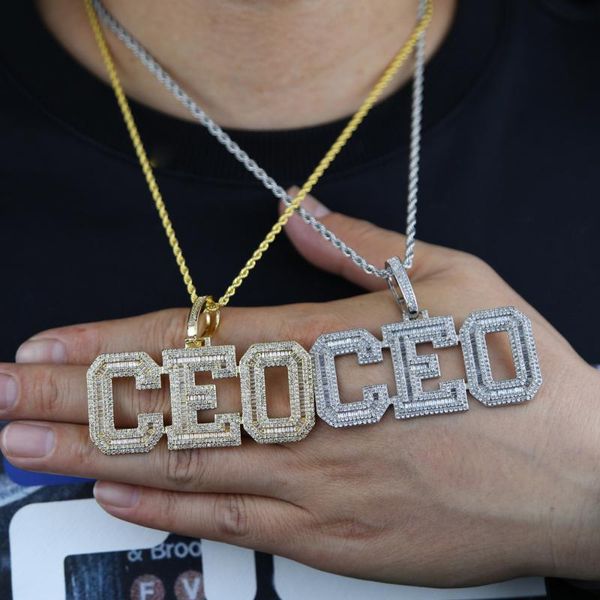 

chokers 2021 cool hip hop bling men boy jewelry full iced out 5a cubic zirconia big ceo pendant necklace, Golden;silver