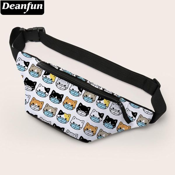 

deanfun cat printed wait bag for girls white bags women waterproof fanny travelling 18043 waist