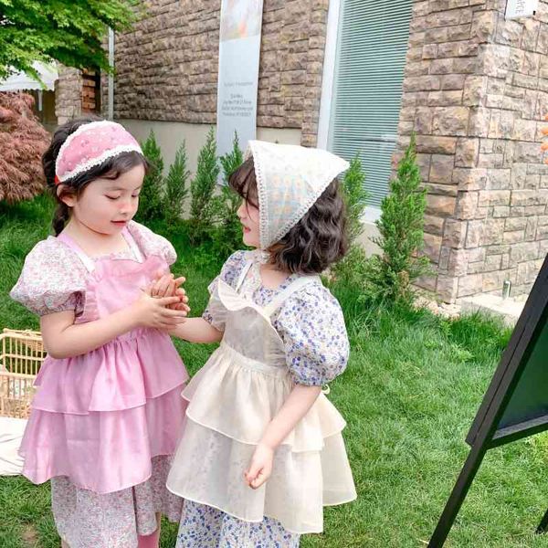 

summer arrival girls fashion floral 2 pieces suit dress and apron baby girl clothes 210528, White