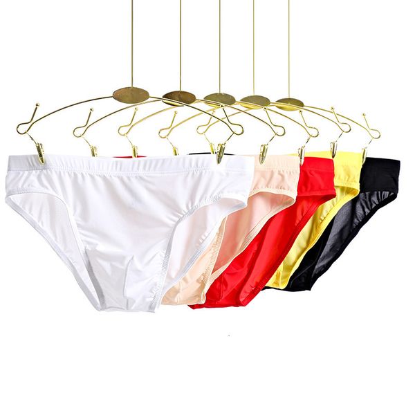 

men's one piece ice silk briefs youth solid color underwear straight, Black;white