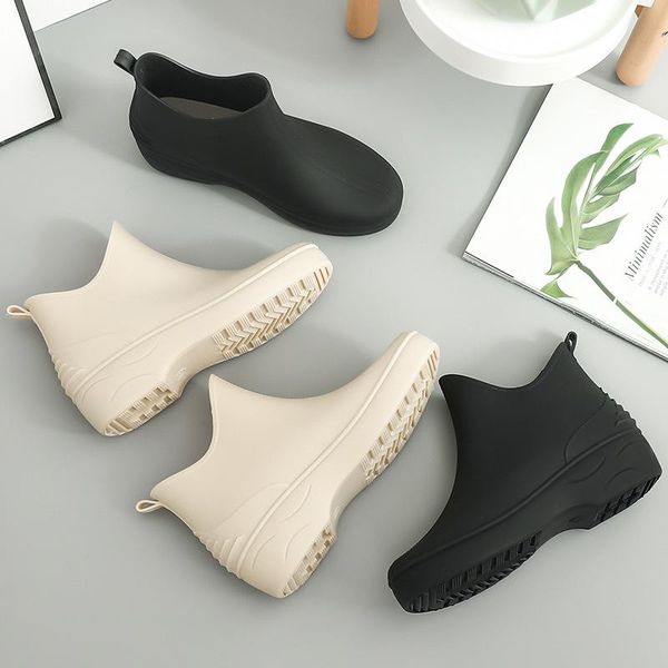 

boots women rain boot shoes low non-slip daily look long legs all-match waterproof rubber booties outdoor work and leisure, Black