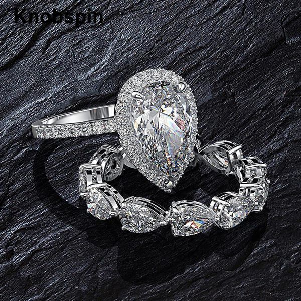 

knobspin real 925 sterling silver wedding engagement rings set for women 8*12 high carbon diamond suit anniversary fine jewelry cluster, Golden;silver
