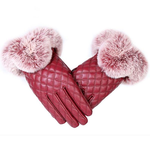 

five fingers gloves fashion women winter warmth velvet windproof rainproof cycling driving big hairy plaid cute touch screen, Blue;gray