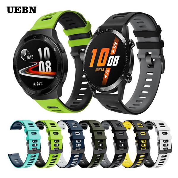 

watch bands uebn correa sport silicone band for huawei gt 2 42mm 46mm strap 2e honor magic replaceable bracelet watchband, Black;brown