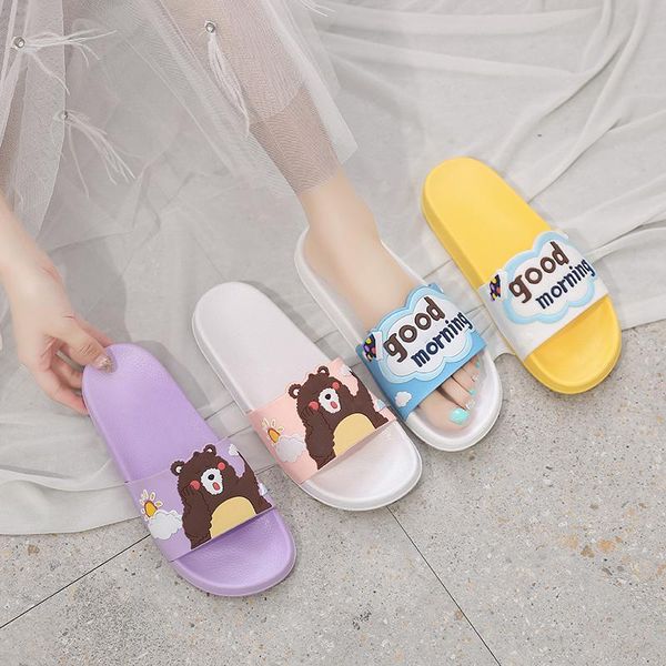 

women house slippers indoor female summer cartone bear soft room shoes home casual slides baby woman outside flips flops 39#, Black