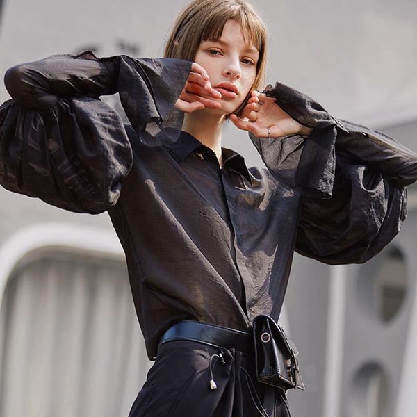 

women's blouses & shirts ael retro black bishop sleeve blouse women 2021 gothic ruffle loose, White