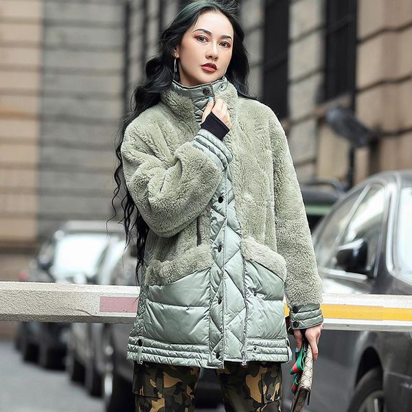 

women's fur & faux jacket real 100% wool spliced autumn winter clothes 2021 korean duck down coat women yy1815, Black