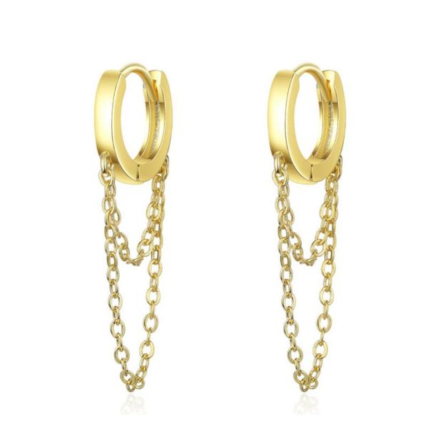 

stud 2021 arrival fashion jewelry 925 sterling silver earrings simple double chain earring clip gold, Golden;silver