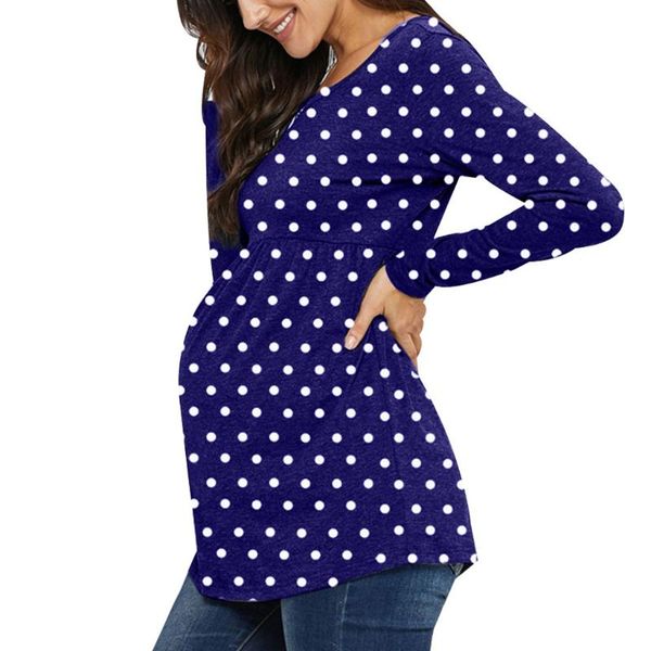 

maternity & tees 2021 clothes long sleeve o-neck dot printed pregnancy shirt pregnant breastfeeding embarazada, White