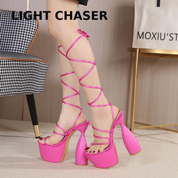 

sandals 2022 summer women's personality strappy flip-flops thick high-heeled platform shoes women, Black