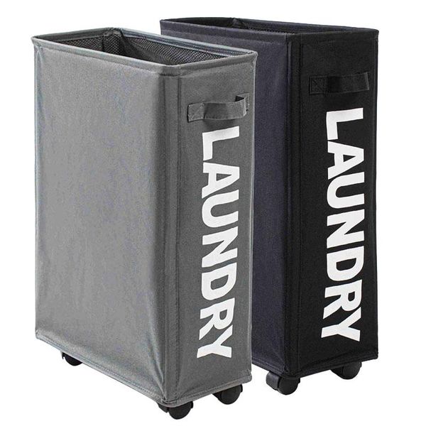 

storage baskets slim laundry basket with handle on wheels black gray beige foldable corner bins waterproof rolling dirty clothes hamper