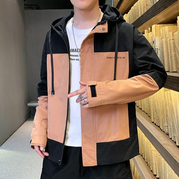 

men's polos printed jacket for 2021 autumn/winter korean version fashion young men loose oversized work clothes hooded coat, White;black