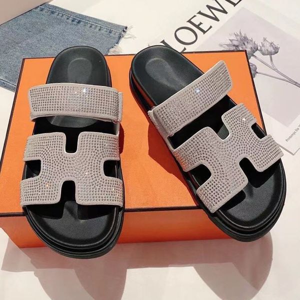 

official website 70% off outlet crystal flat casaul luxury brand genuine leather casual beach slippers open toe shoes women sandals sale, Black