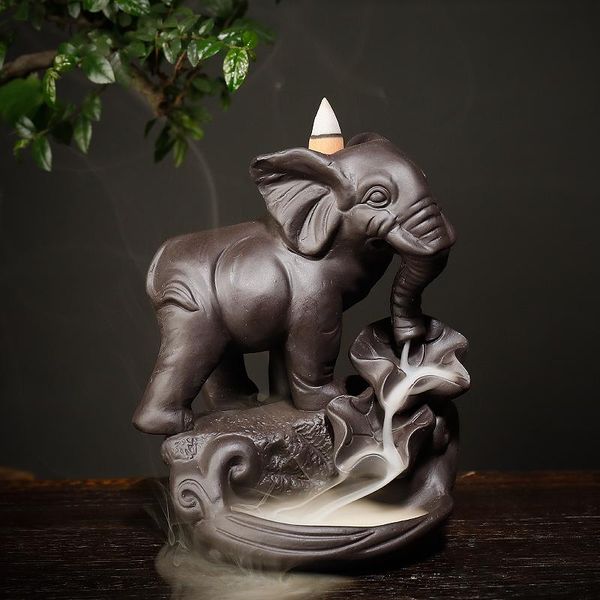 

backflow incense burner elephant god emblem auspicious and success ceramic cone censer home decor with 10pcs cones fragrance lamps