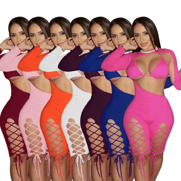 

women's tracksuits night club pants suit shorts sets two piece set long sleeve tight bandage high elastic tracksuit women crop summ, Gray
