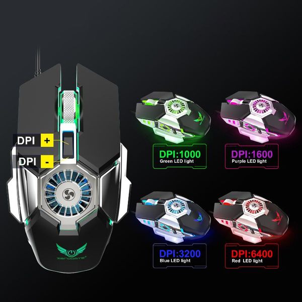 

mice 6400dpi cooling fan gaming mouse macro programming rgb luminous athletic wired lapaccessories mause inalambrico