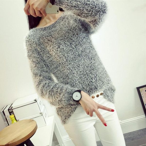 

sweater women casual 2021 fashion mohair loose round neck solid color base knit europes wind womens sweaters vestidos lxj626 women's, White;black