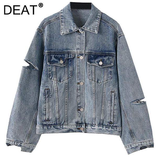

women's jackets [deat] 2021 spring autumn fashion tide coat loose fit long sleeve turn-down collarsingle-breasted denim jacket women 13, Black;brown