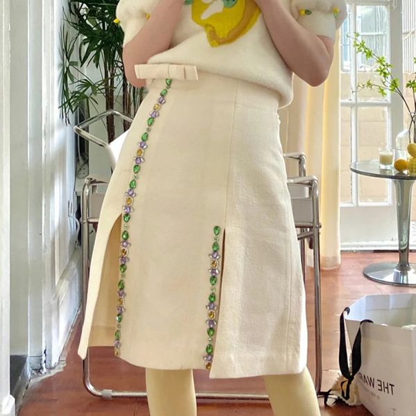 

fashion all-match elegant simple party traveling black vacation leisure bowknot beaded slit skirt women 16f1187 210510