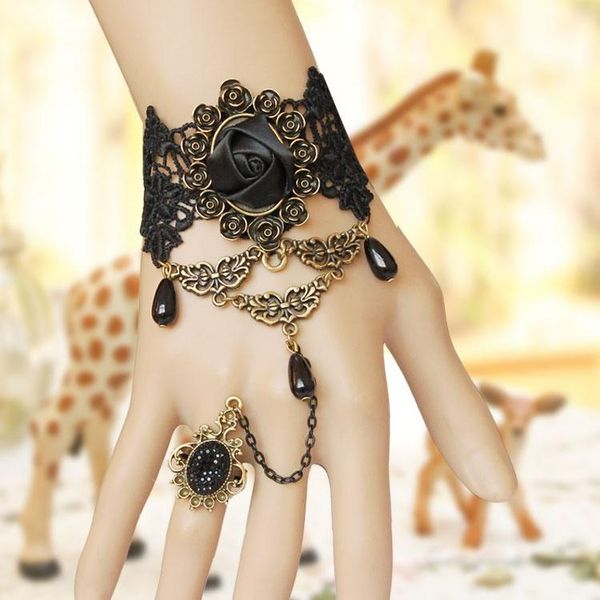 

tennis fashion victorian dress costume gothic black rose lace lolita women bracelet nyz shop, Golden;silver