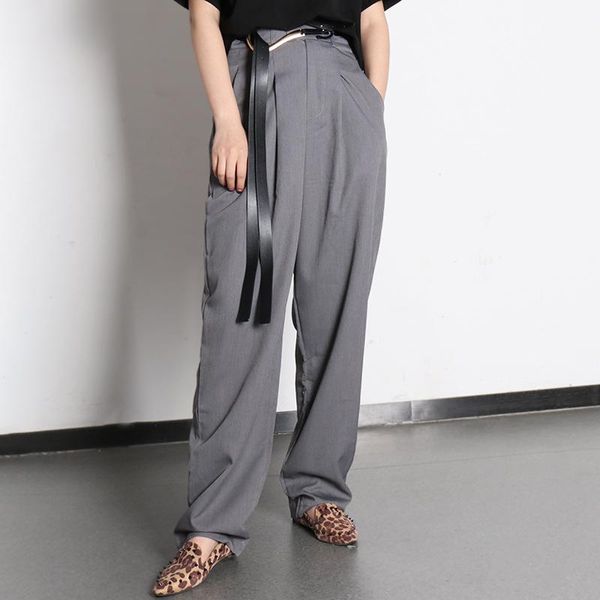 

women's pants & capris 2021 spring elegant trousers ladies office high waist belted casual loose women full length female ol khaki grey, Black;white