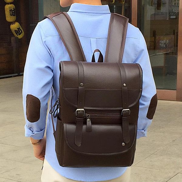 

backpack pu leather fashion vintage student bagpack lap15.6 notebook teenager waterproof bag pack women men male bags