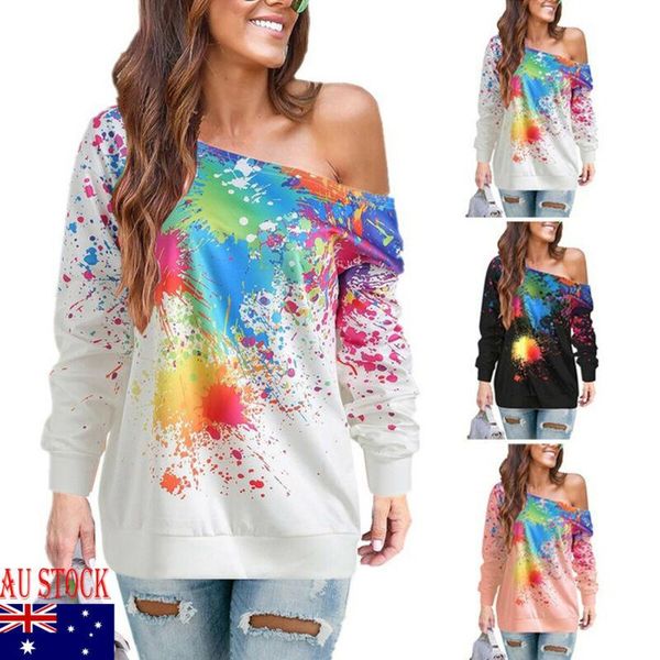 

plus women long sleeve shirt ladies casual loose one shoulder blouse women's blouses & shirts, White