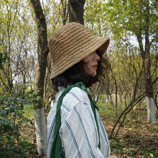 

foldable hand woven straw hat for spring and summer vacation, Blue;gray