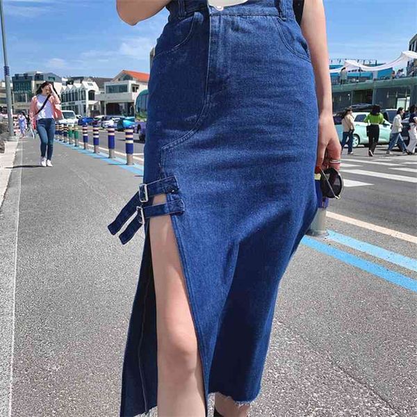 

casual high waist women jean skirt streetwear skinny female denim 210514, Black