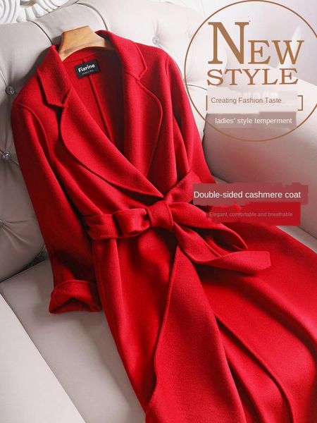 

women's wool & blends double-sided cashmere coat female long over-knee 2021 high-end hepburn wind black anti-season