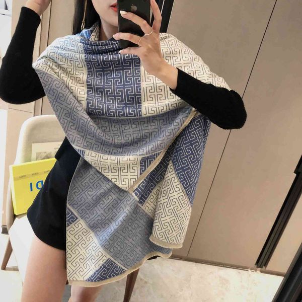 

back print imitation cashmere scarf female and new warm fashion thickened couple student double-sided shawl bib batch, Blue;gray