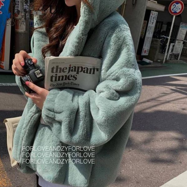 

women's fur & faux fashion coat winter women casual hooded slim long sleeve jacket casaco feminino, Black