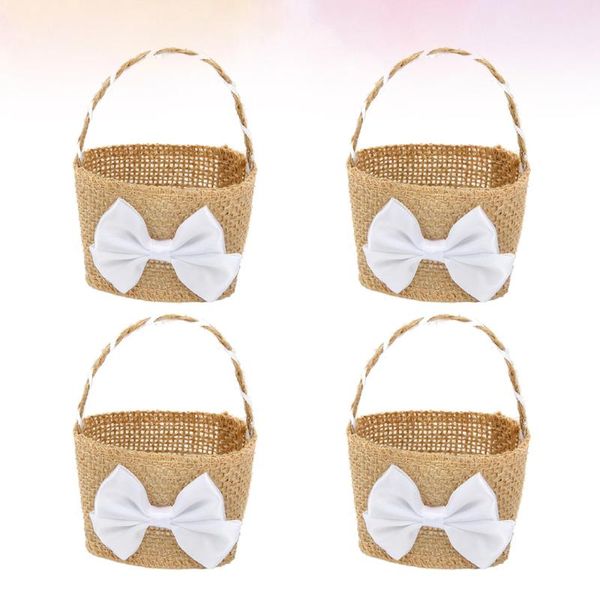 

4pcs creative bowknot linen basket beautiful candy storage holder flower wedding supplies gift wrap