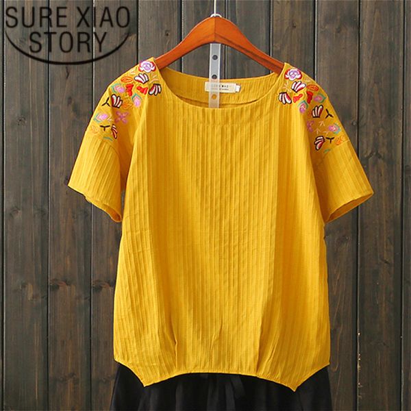 

shirts women harajuku shirt s clothing white plus size embroidery floral indie folk short 2737 50 210510