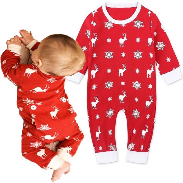 Red Christmas Trajes Bebé Roupas Roupas Rena Recém-nascido Xmas Romper Pijamas Prematuros Jumpsuits Deer Floco de Neve 100% Top 210413