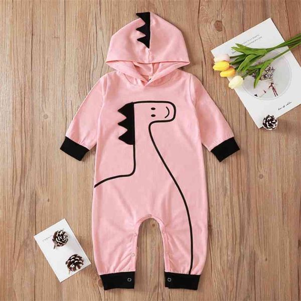 

winter style infant born baby romper cotton long sleeve print dinosaur hooded cute jumpsuits babys clothes outfits 0-24m 210629, Blue