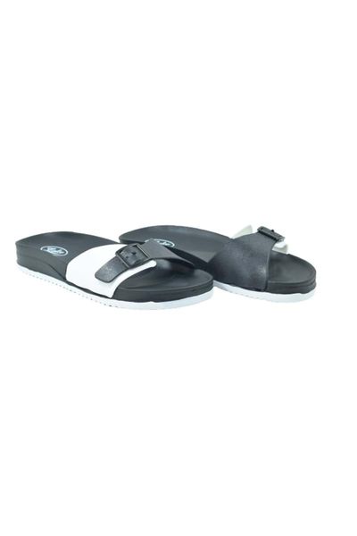 

flat sole buckled woman slippers-black-white-36 slippers