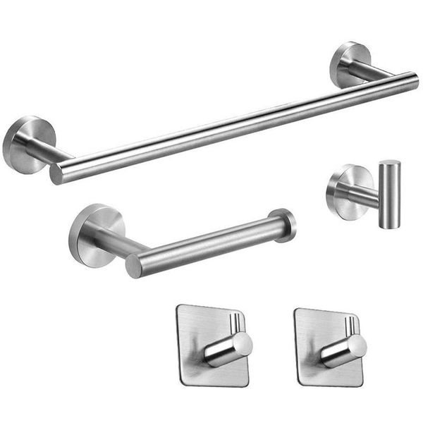 

5-piece bathroom hardware set-304 stainless steel-includes 15.7 inch extended towel rack, toilet paper holder, 3 bath hook racks