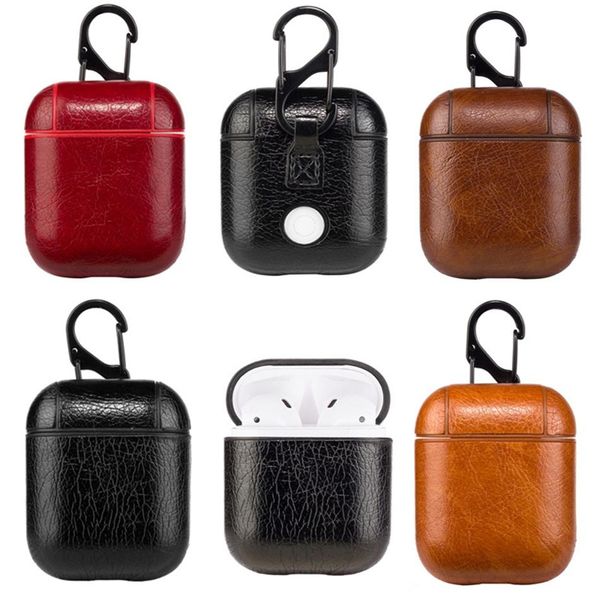 

leather airpods case for airpods pu protector cover fashion anti lost hook clasp keychain for air pods airpod cell phone case