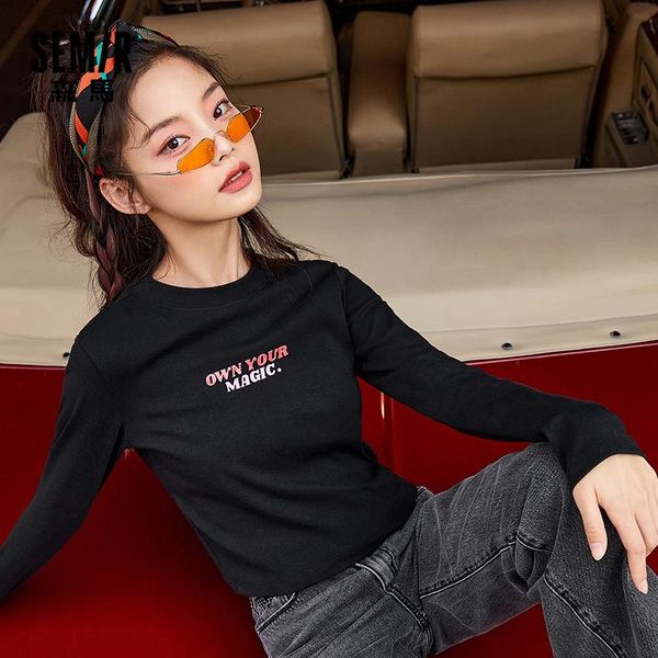 

women short t-shirts bottoming shirt for spring 2021 style black contrast inner long sleeve t o neck western sty women's t-shirt, White