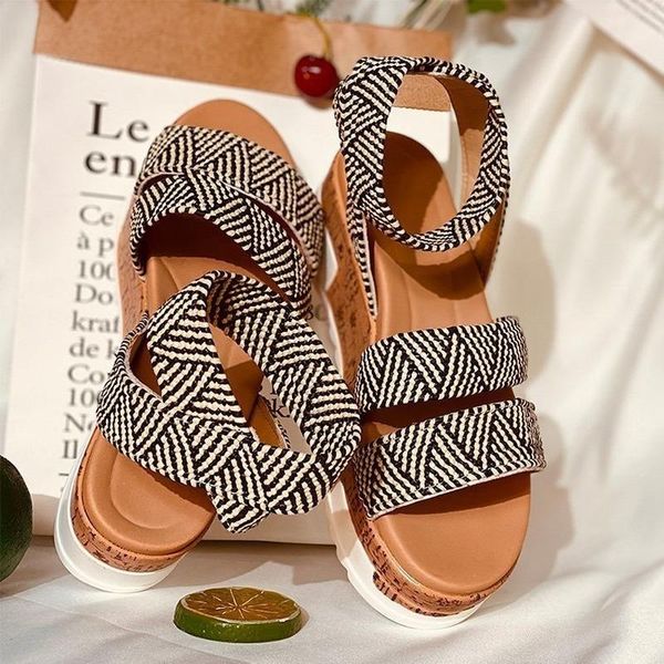 

women's sandals, rope, straw, summer platform, wedge, flat bottom roman shoes, personality sandals, Black