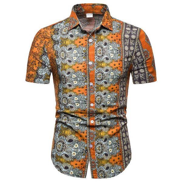 

men's casual shirts 2021 hawaiian shirt personality slim fit summer short sleeve blouse male, White;black
