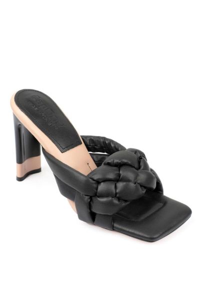 

women's braided heels slippers, Black